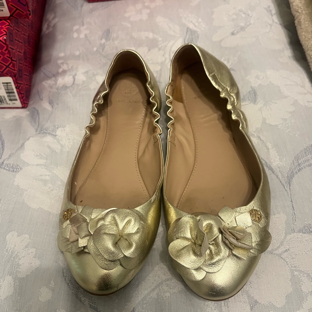 Tory Burch Gold Quilted Flats